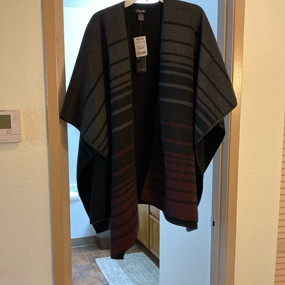 Chic Striped Poncho in Black and Red